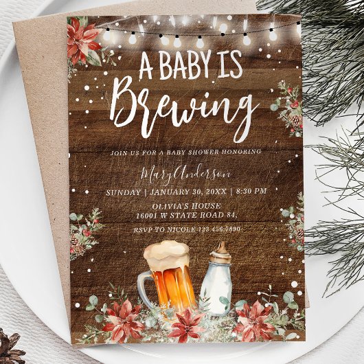 Winter Rustic Wood Een Baby is Brouwen Baby shower Kaart