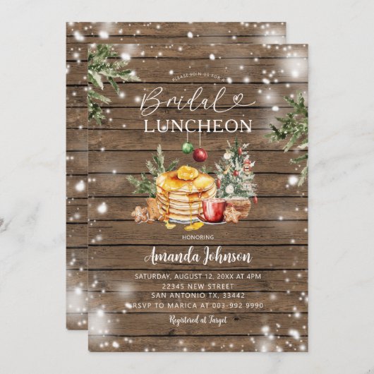 Winter Rustic Wood Kerstfeest Bruids Luncheon Kaart (Voorkant / Achterkant)