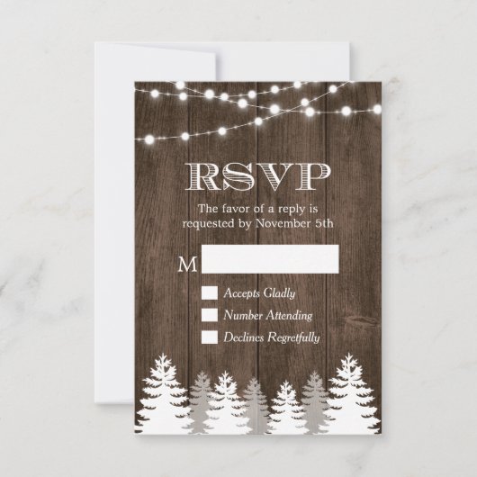 Winter Rustic Wood String Lights Pine Tree RSVP (Voorkant)
