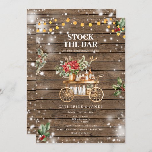 Winter Rustic Wood String Lights Stock De Bar Kaart (Voorkant / Achterkant)