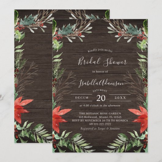 Winter Rustic Wooden Bridal Shower Kaart (Voorkant / Achterkant)