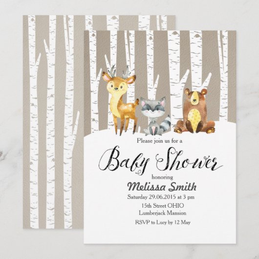 Winter Rustic Woodland Baby shower Uitnodiging (Voorkant / Achterkant)