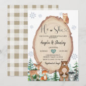 Winter Rustic Woodland Hij of zij onthullen Kaart (Voorkant / Achterkant)