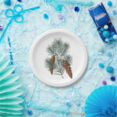 Winter Rustic Woodland Pine Cones and Branch Papieren Bordje (Feest)
