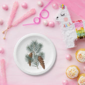 Winter Rustic Woodland Pine Cones and Branch Papieren Bordje (Feest)