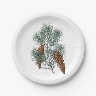 Winter Rustic Woodland Pine Cones and Branch Papieren Bordje