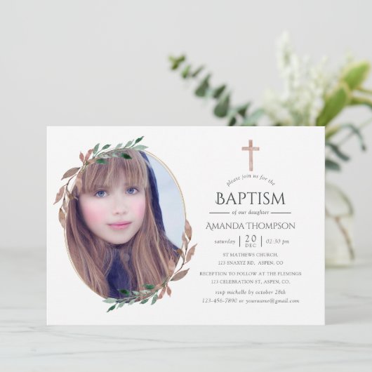 Winter rustiek groen doop of doop kaart (Staand voorkant)