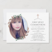 Winter rustiek groen eerste heilige communie kaart (Voorkant)