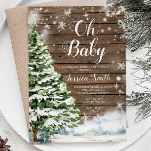 Winter rustiek hout Evergreen Christmas Baby showe Kaart