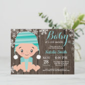 Winter Rustieke Aqua Babyshower Uitnodiging (Staand voorkant)