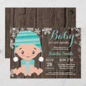 Winter Rustieke Aqua Babyshower Uitnodiging (Voorkant / Achterkant)