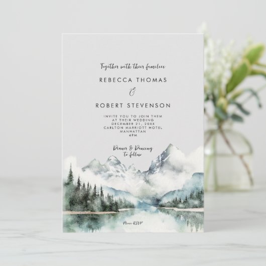 Winter rustieke berg bruiloft uitnodiging (Staand voorkant)