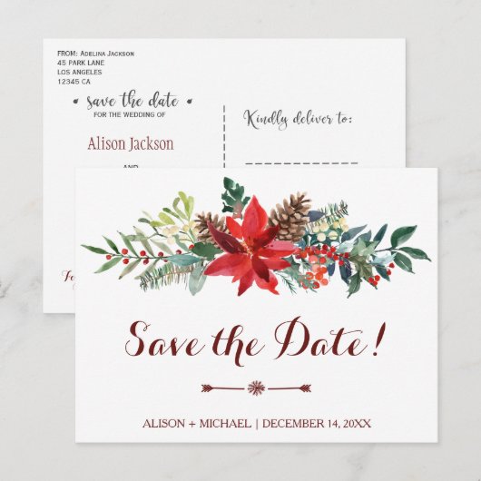 Winter Rustieke Bloemen Huwelijk Bourgogne Save Da Uitnodiging Briefkaart (Voorkant / Achterkant)