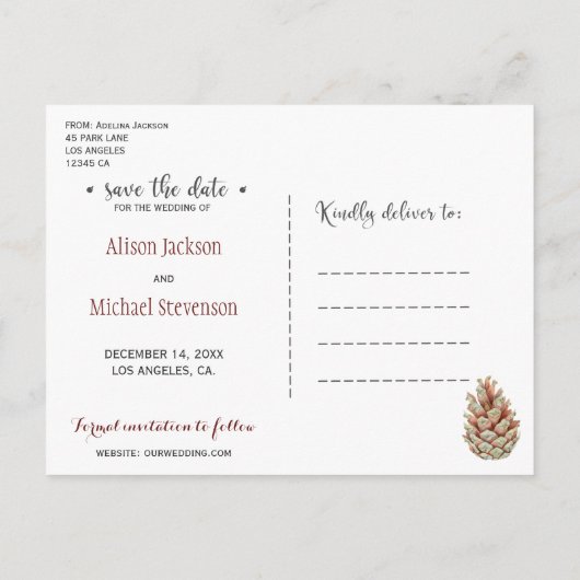 Winter Rustieke Bloemen Huwelijk Bourgogne Save Da Uitnodiging Briefkaart (Achterkant)