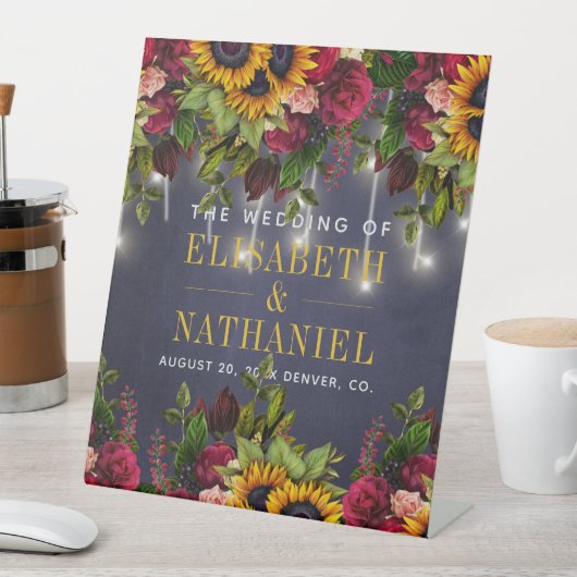 Winter rustieke bloemenbruiloft koppel namen welko reclamebord met voetstuk (Insitu)