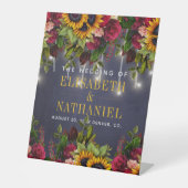 Winter rustieke bloemenbruiloft koppel namen welko reclamebord met voetstuk (Voorkant)
