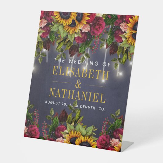 Winter rustieke bloemenbruiloft koppel namen welko reclamebord met voetstuk (Voorkant)