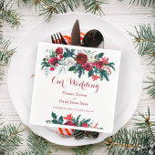 Winter rustieke bordeauxrood dennen groene bloemig servet