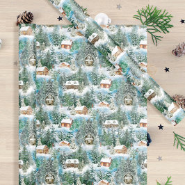 Winter rustieke bos kerst hutten cadeaupapier