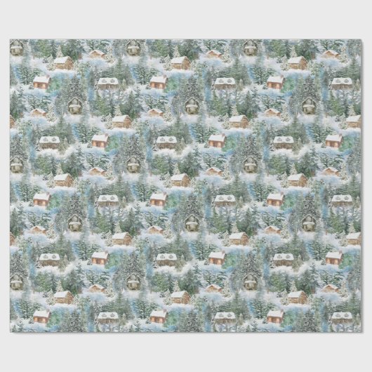 Winter rustieke bos kerst hutten cadeaupapier (Vlak)