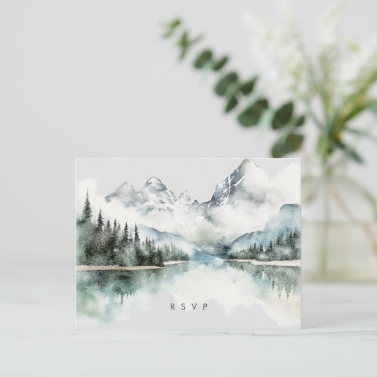 Winter rustieke bos meer bruiloft RSVP briefkaart (Staand voorkant)