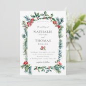 Winter rustieke botanische bessen pijnboom geruite kaart (Staand voorkant)