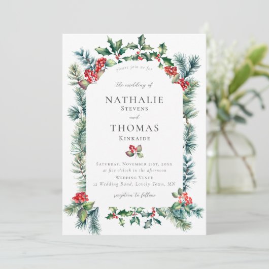 Winter rustieke botanische bessen pijnboom geruite kaart (Staand voorkant)