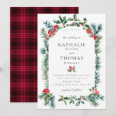 Winter rustieke botanische bessen pijnboom geruite kaart (Voorkant / Achterkant)