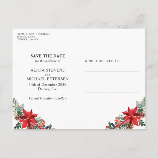 Winter rustieke botanische bruiloft save the date aankondigingskaart (Achterkant)