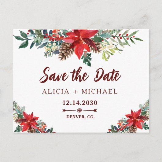 Winter rustieke botanische bruiloft save the date aankondigingskaart (Voorkant)