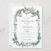 Winter rustieke botanische krans klokken dennenbru kaart (Voorkant)