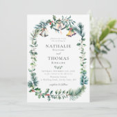 Winter rustieke botanische krans klokken dennenbru kaart (Staand voorkant)