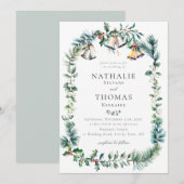 Winter rustieke botanische krans klokken dennenbru kaart (Voorkant / Achterkant)