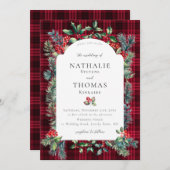 Winter rustieke botanische rode bessen geruite bru kaart (Voorkant / Achterkant)