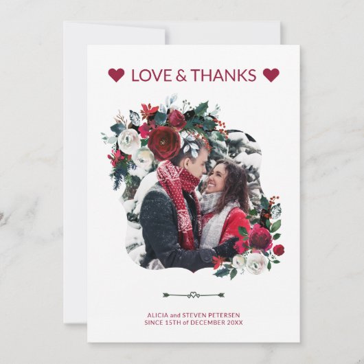 Winter rustieke Bourgondische Rozen bruiloft dank  Kaart (Voorkant)