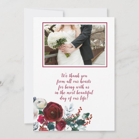 Winter rustieke Bourgondische Rozen bruiloft dank  Kaart (Achterkant)