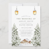 Winter Rustieke Cabin Snow Pine Wedding Kaart (Voorkant)