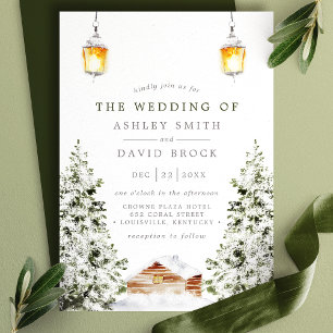 Winter Rustieke Cabin Snow Pine Wedding Kaart