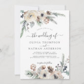 Winter rustieke dennen botanische monogram bruilof kaart (Voorkant)