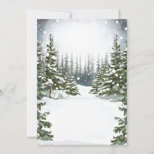 Winter rustieke dennenbomen botanische bruiloft ui kaart (Achterkant)