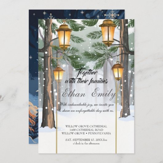 Winter rustieke dennenbomen botanische bruiloft ui kaart (Voorkant / Achterkant)