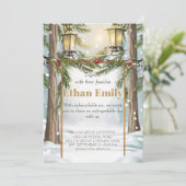 Winter rustieke dennenbomen botanische bruiloft ui kaart (Staand voorkant)