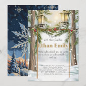 Winter rustieke dennenbomen botanische bruiloft ui kaart (Voorkant / Achterkant)