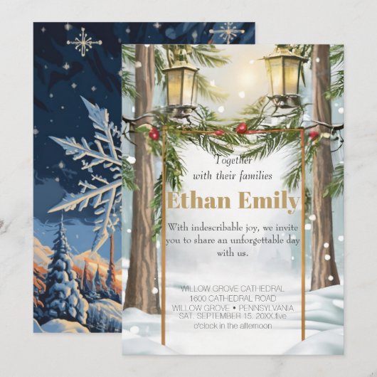 Winter rustieke dennenbomen botanische bruiloft ui kaart (Voorkant / Achterkant)