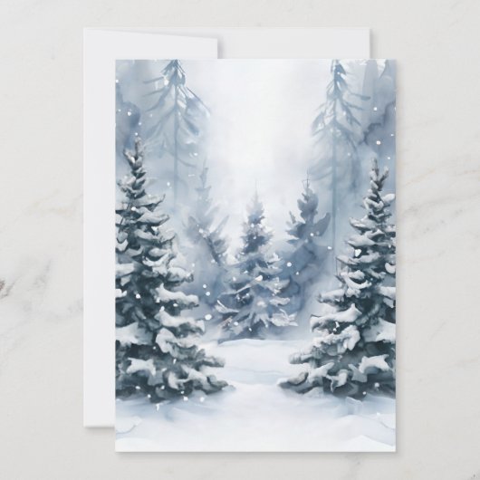 Winter rustieke dennenbomen botanische bruiloft ui kaart (Achterkant)