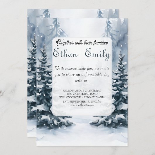 Winter rustieke dennenbomen botanische bruiloft ui kaart (Voorkant / Achterkant)