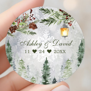 Winter Rustieke Dennenbomen Lantaarn Botanische Br Ronde Sticker