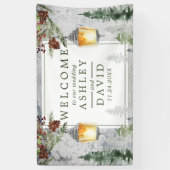 Winter Rustieke Dennenbomen Lantaarn Bruiloft Verw Spandoek (Verticaal)