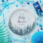 Winter rustieke dennenboom bos Baby shower Papieren Bordje (Feest)