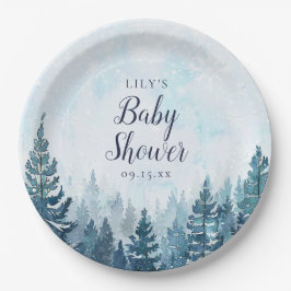 Winter rustieke dennenboom bos Baby shower Papieren Bordje